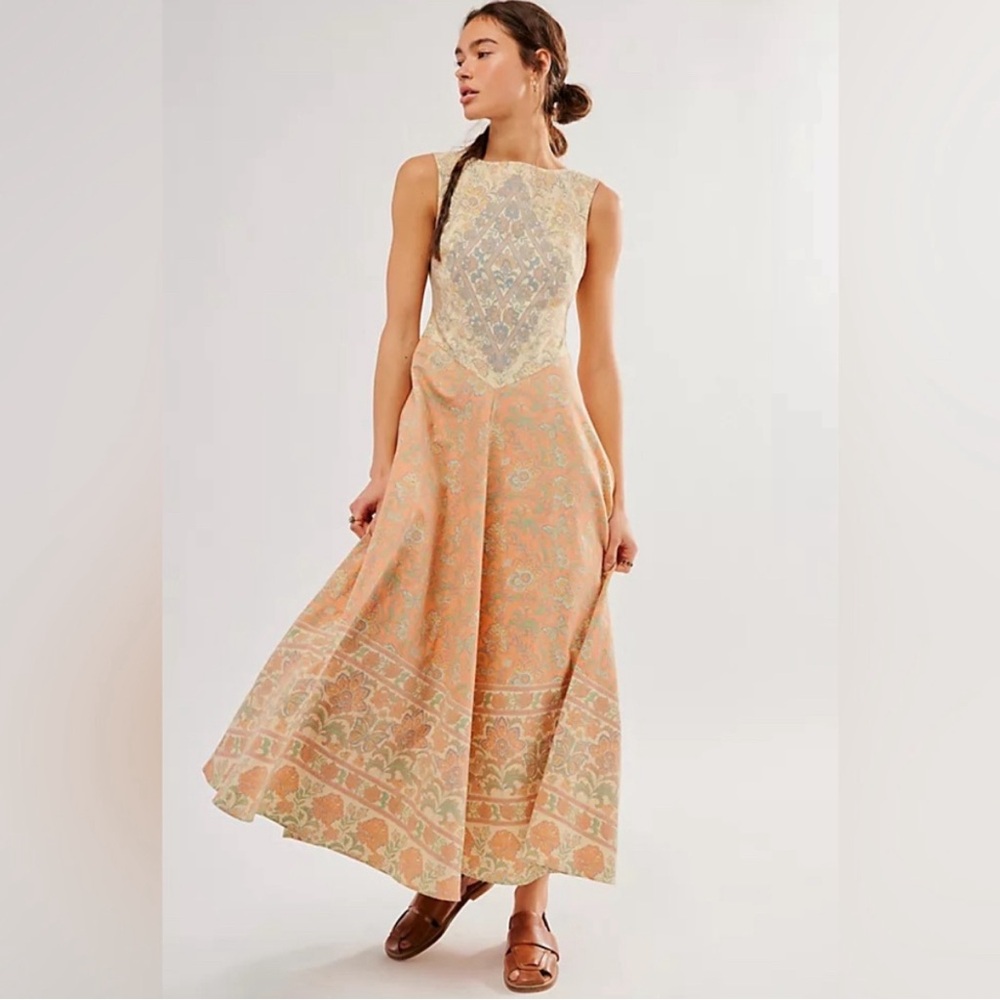 NWOT Free People Malena Maxi Dress M Elegant Neutral Combo